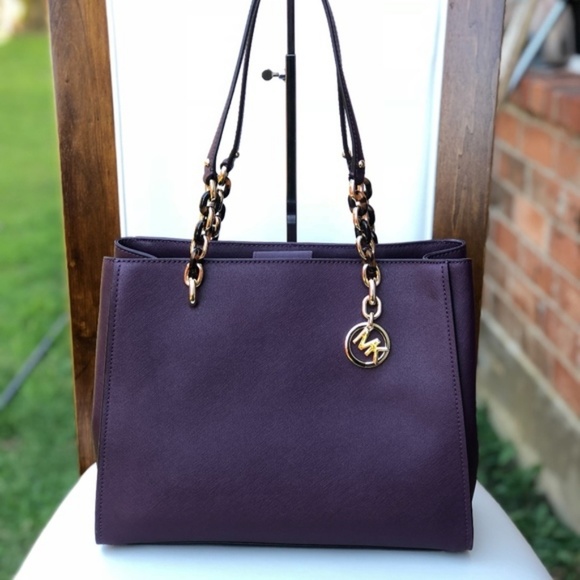 NWT Michael Kors Large Sophia Damson Tote Handbag - Picture 5 of 8